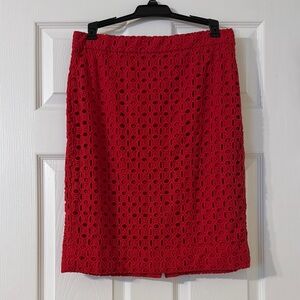 J. Crew Red Eyelet 100% Cotton Pencil Skirt